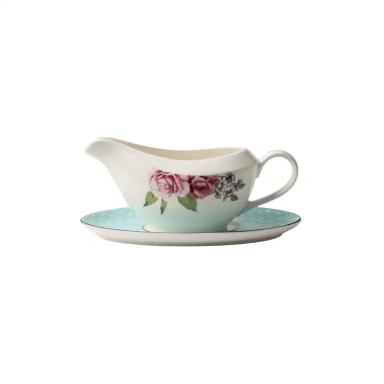 JENNA CLIFFORD - Wavy Rose Gravy Boat With Saucer