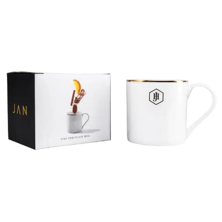 JAN - Gold Rimmed Coffee Mug in a Gift Box