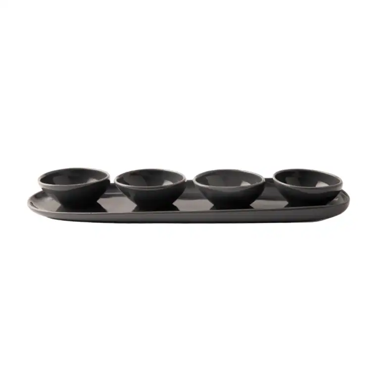 OMADA - Irregular Dark Grey Plate with 4 Bowls