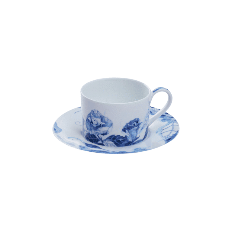 JENNA CLIFFORD - Peacock Sapphire Garden Cup & Saucer Set of 4