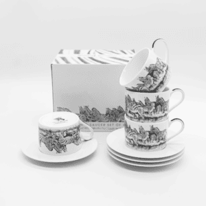 David Hadaway Zebra Cup & Saucer Set of 4