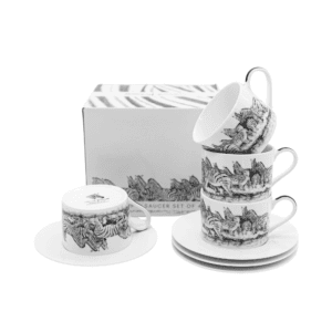 David Hadaway Zebra Cup & Saucer Set of 4